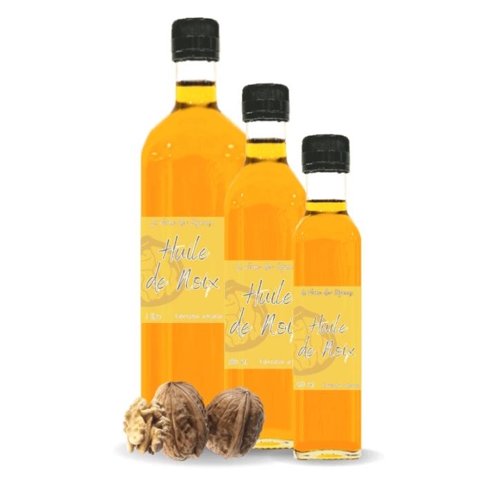 Trois bouteilles d'huile de noix de différentes tailles