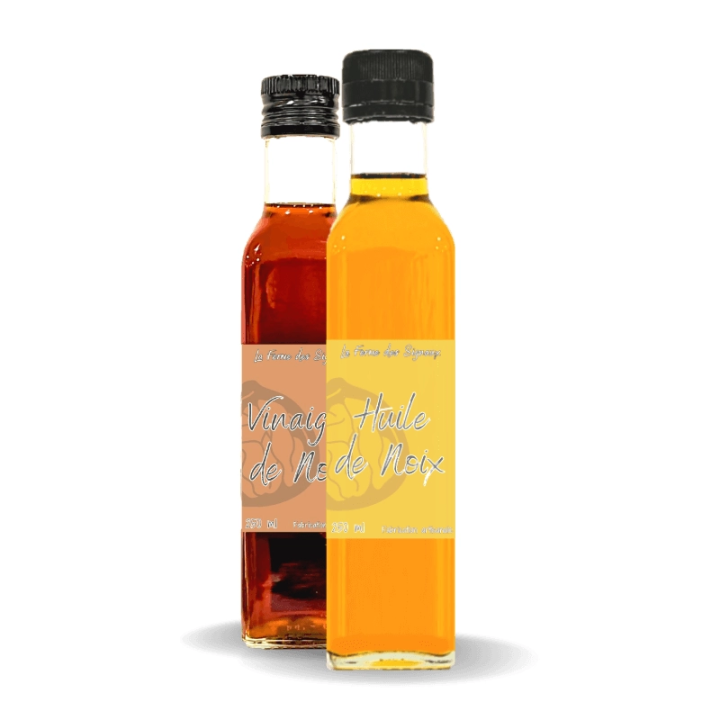 Duo d'assaisonnements vinaigre et huile de noix en bouteille