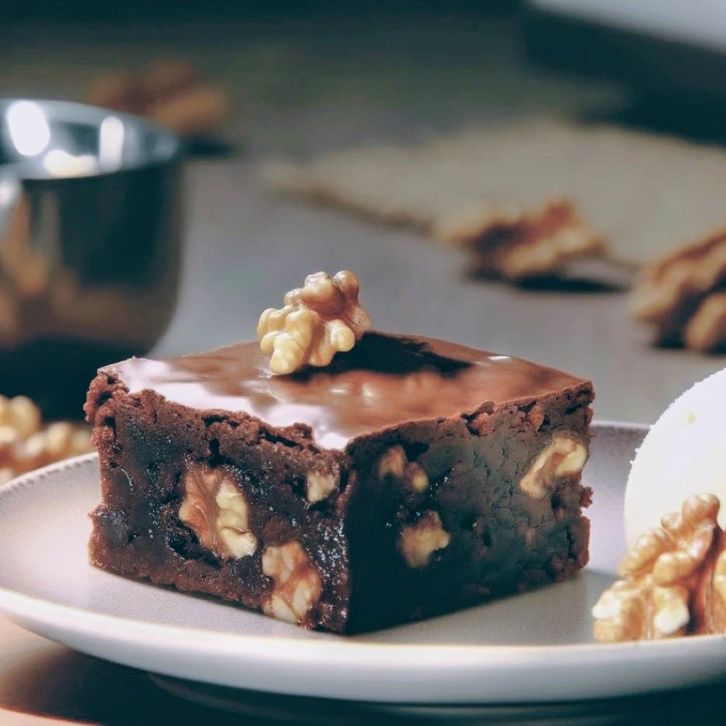Idée recette : Brownie chocolat au noix avec cerneau de noix croquant.