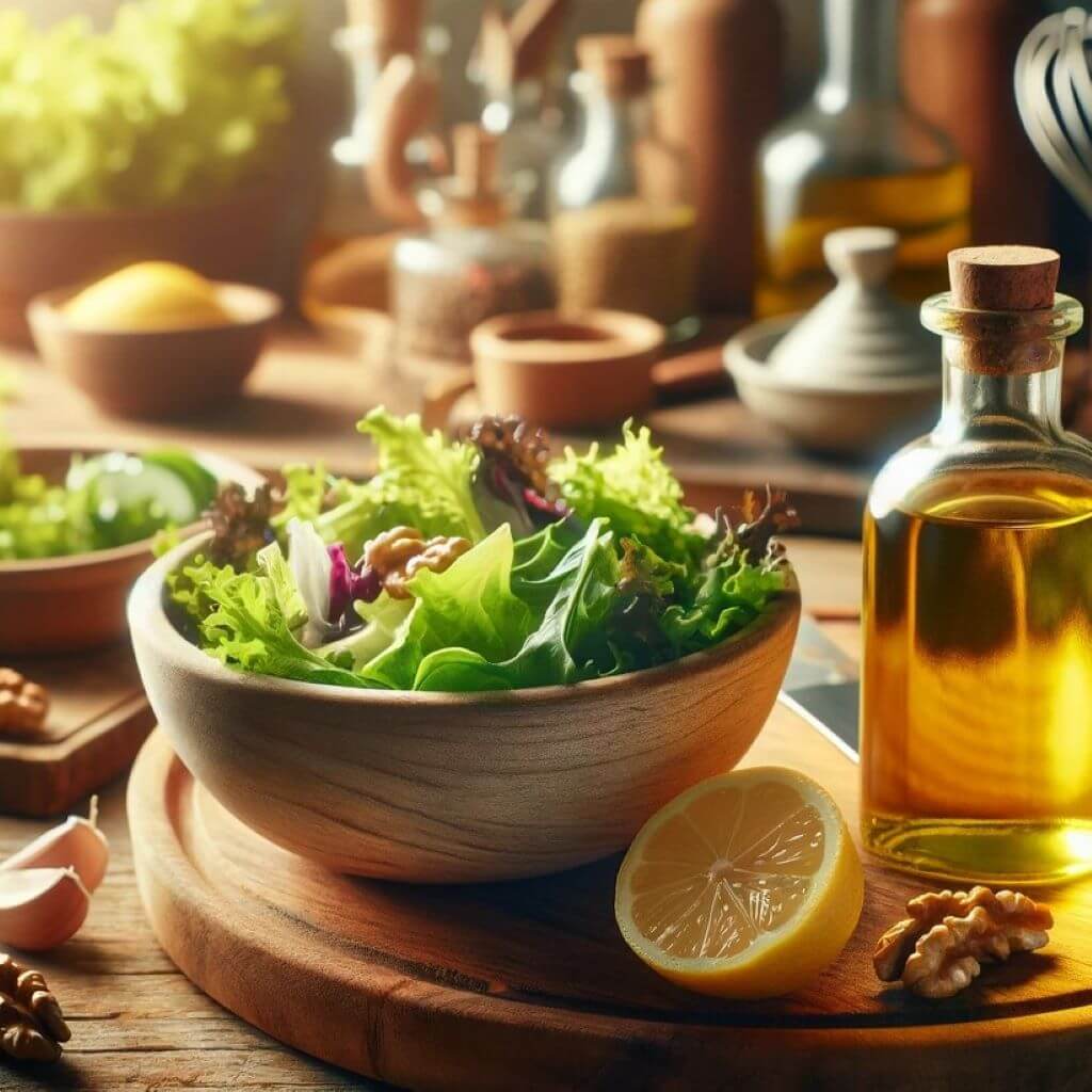 Idée recette : salade verte simple avec cerneaux et huile de noix et quelque gouttes de citron.