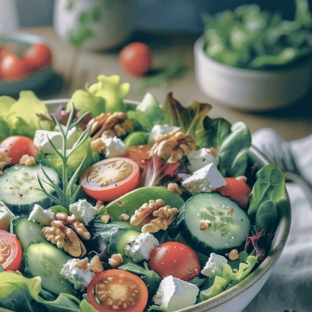 Idée recette : salade verte avec des cerneaux de noix.